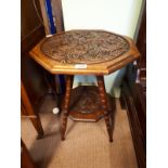 Victorian carved oak centre table with octagonal top.