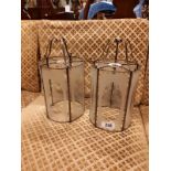 Pair of glass and brass lanterns.(32 cm h ).