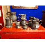 Collection of eleven 18th. & 19th. C. pewter tankards.