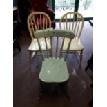 Thee early 19th.C. painted kitchen chairs.