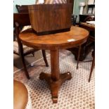 Birds eye maple centre table with round platform and scrolled feet. (70 cm h x 60 cm w).