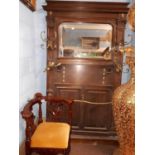 Unusual Victorian carved mahogany and brass hall stand with mirror . (224 cm h x 120 cm w