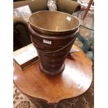 Wooden and brass ice bucket. (48 cm h x 30 cm w).
