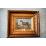 19th. C. oil on canvas - Portrait of a Horsemounted in a gilt frame in the style of Stubbs. { 42cm H