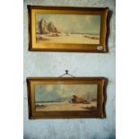 Pair of coloured printed Seascapes mounted in gilt frames. { 35cm H X 62cm W }.