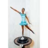 Cold painted bronze - Ballerina mounted on a marble in the Art Deco style. { 55cm H }.