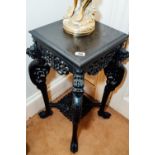 19th. C. carved hardwood jardiniere stand in the Oriental style. { 92cm H X 52cm W X 52 cm D }.