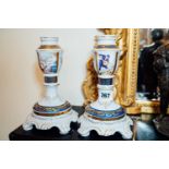 Pair of decorative ceramic candlesticks. { 25cm H }.