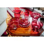 Collection of six pieces of 19th. C. ruby glass - bowls jugs etc.