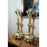 Pair of brass Ecclesiastical candlesticks. { 41cm H }.