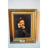 19th. C. oil on canvas - Gentleman mounted in a gilt frame. { 34cm H X 26cm W }.