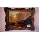 19th. C. oil on canvas Seascape mounted in a gilt frame - A de Breanki. { 36cm H X 45cm W }.
