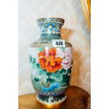 Cloisienne vase decorated with flowers and foliage. { 30cm H }.