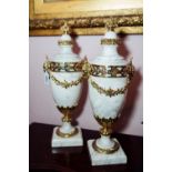 Pair of 19th. C. marble urns with ormolu mounts in the Adams style. { 54cm H }.
