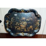 19th.C. Japanese paper maiche serving tray. { 59 cm W X 77 cm D }.