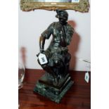 19th. C. bronze figure The Thinker mounted on a marble base. { 46cm H X cm W X cm D }.