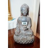 Oriental cast metal and partially gilded figure of a Buddha. { 32cm H }.