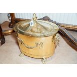 Regency brass lidded coal bucket. { 46cm H X 52cm W X 35cm D }.