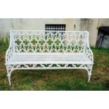 Cast iron garden bench in the Gothic style with honey comb design seat. { 79cm H X 140cm W X50 cm