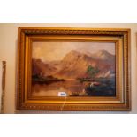 19th. C. oil on canvas Highland Scene With Cattle signed Brednski mounted in a gilt frame. { 59cm