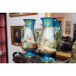 Pair of good quality Sevre style ceramic hand painted vases the cartouches decorated with Farmyard