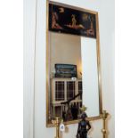 Edwardian Oriental pier mirror with lacquered panel and brass frame. { 127cm H X 65cm W }.