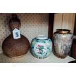 Oriental gunger jar and two vases.