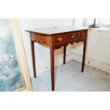 Georgian inlaid mahogany side table with three drawers in the frieze raised on three tapering