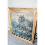 19th. C. oil on canvas - Battle Scene mounted in a gilt frame. { 104cm H X 91cm W }.