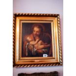 Early 19th. C. oil on canvas - Joseph and The Baby Jesus { 62cm H X 56cm W }.