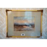 19th. C. Watercolour Pink Sky over Bogland Percy French { Frame 34 cm H X 45cm W - Picture 18cm H