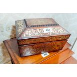 Regency inlaid rosewood brass bound jewellery box. { 18cm H X 28cm W X 20cm D }.