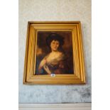 19th. C. oil on canvas Portrait of A Young Girl mounted in a gilt frame. { 78cm H X 68cm W }.