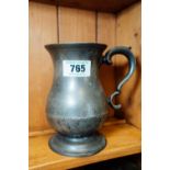 18th. C. pewter tankard. { 18 cm H }.