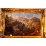 19th.C. oil on canvas - Mountain Scene mounted in a good quality gilt wood frame. { 93cm H X 136cm W