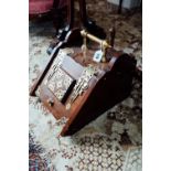 Edwardian mahogany coal box with brass mounts and original brass shovel. { 32cm H X 34cm W X 43cm