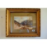 Pair of early 20th. C. watercolours Mountain Scenes mounted in gilt frames. { 52cm H X 62cm W }.