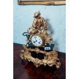 19th. C. gilded metal and marble mantle clock. { 41cm H }.