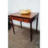 Georgian mahogany side table with single darwer in the frieze raised on turned legs - stamped