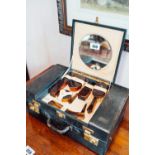 Early 20th. C. ladies vanity set in original case. { 16cm H X 40 cm W X 26cm D }.