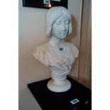 19th. C. carved marble bust of a maiden - by Raphello Battelli 1800 - 1899. { 49 cm H }.