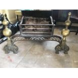 Georgian brass and cast iron fire grate. { 58 cm H X 87cm W X 48cm D }.