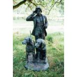 Exceptional quality cast bronze life size model of huntsman and his hounds. { 169cm H X 71cm W X