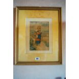 Early 20th. C. watercolour Lady mounted in a gilt frame. { 61cm H X 49cm W }.