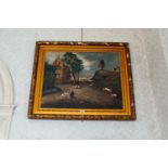 Early 20th. C. oil on board Dutch Street Scene mounted in a decorative gilt frame, by Fernand