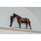 Bronze model of a Young Girl and Her Horse mounted on a marble base. { 38cm H X 58cm W X 17cm D }.