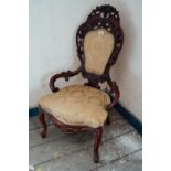 19th. C. carved mahogany nursing chair. { 115cm H X 67cm W X56cm D }.