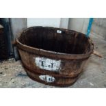 19th. C. metal bound oak provincial turf bucket. { 41cm H X 90cm W X 53cm D }.