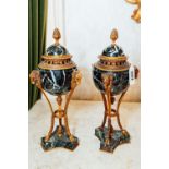 Pair of 19th. C. green marble cassolettes with bronze mounts. { 36cm H }.