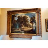 19th. C. oil on canvas - Rural Scene mounted in a gilt frame. { 95 cm H X 117cm W }.